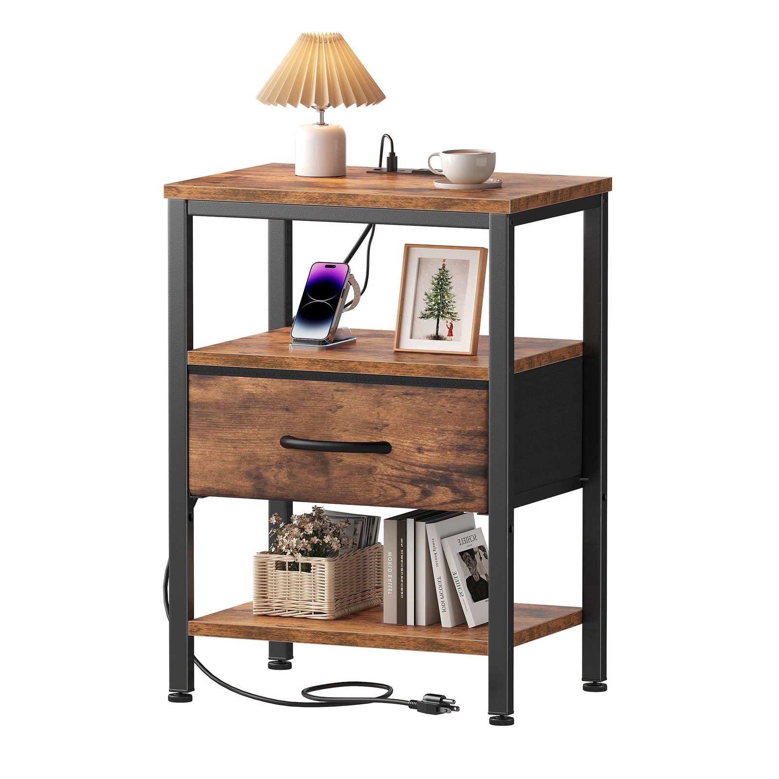With Charging Station, 1 Fabric Drawer, Usb Ports And Outlet
