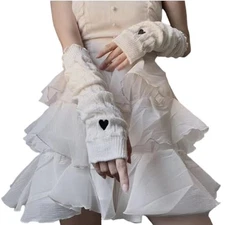 Y2K Arm Warmers for Women Teens Japanese Harajuke Lolita Cute Knitted White