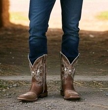 Vintage Men's Embroidery Mid Calf Boots Western Cowboy Tall Shoes Mid Cuban Heel