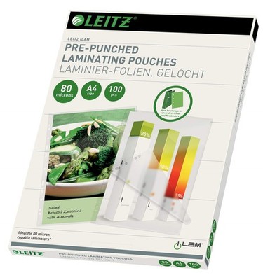Leitz iLAM 80 Microns A4 Pre-Punched Laminating Pouches (Pack of 100) Standard M