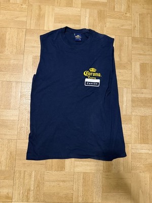Vintage Corona Shirt Mens Size L Blue Sleeveless Beer Logo  Adults