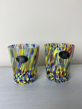Murano X 2 Cristal Yellow Confetti Glasses Tumblers Hand Made Italy Drinking