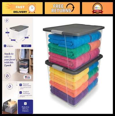2-Pack 64 Quart Clear Plastic Storage Bins with Lids - Heavy-Duty Organizer Boxe