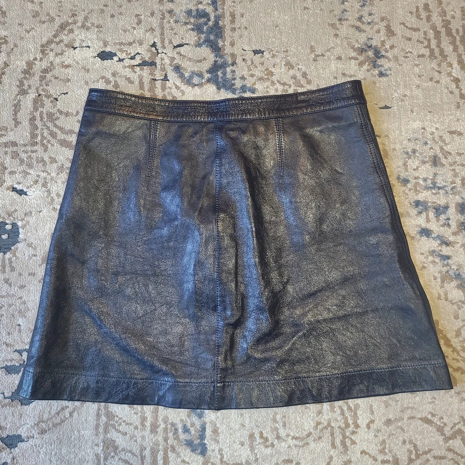 GiGi Hadid X Tommy Hilfiger 100% Lamb Leather Dark Blue Navy Skirt Size 8 - Image 2 of 4