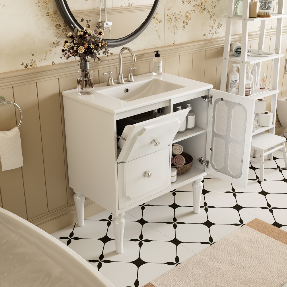 Retro Style 30'' Bathroom Vanity w Ceramic Sink Combo Freestanding Single Vanity