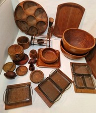 B12-CA VINTAGE TEAK HOLZ SCHALEN TELLER BRETT TABLETT DEKO KONVOLUT SET