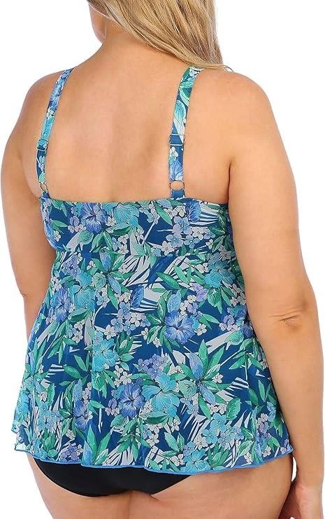 NOVO Sutiã Azul Floral Plus Sz 20 Embutido Alças Ajustáveis Tankini Top FIT 4 U - Imagem 2 de 4