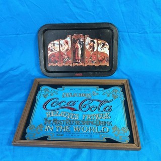 Vintage Coca Cola Serving Tray And Framed Mirror Advertising Collectables CP#755