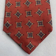Ferrel Reed England Silk Tie vtg 90s Art Deco Diamond Salmon Orange 40 oz 3.5x58