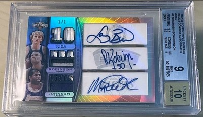 Worn Jersey Triple Threads Larry Bird Robinson Magic Johnson 1/1 Rare Auto Patch
