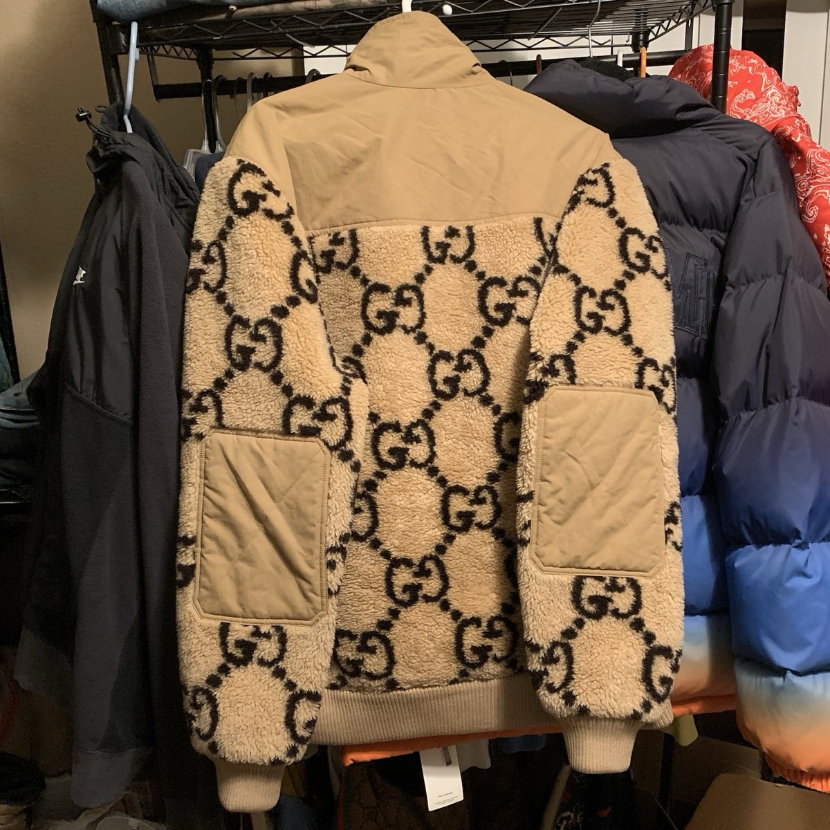 Old Stussy パフジャケット Mサイズ ベージュ GUCCIサンプリング AUTHENTIC GUCCI BEIGE GG WOOL SHERPA FLEECE PULLOVER MONOGRAM