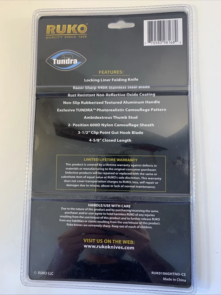 Ruko RUK0106GHTND-CS 3-1/2" Hoja Plegable Gancho Intestino Cuchillo Mango Tundra Nuevo Foto 3 de 4