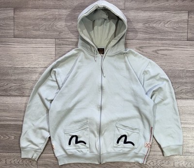 Evisu Full Zip Hoodie Seagull Pocket Logo Blue Size L