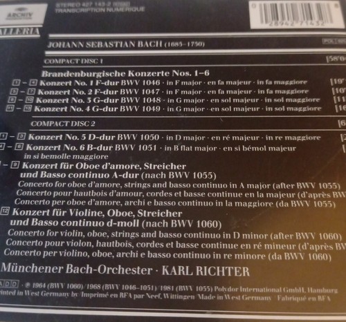 BACH 2 NM CDs BRANDENBURG CONCERTOS RICHTER ARCHIV BWV 1055&1060 NO IFPI CODE - Imagen 2 de 6