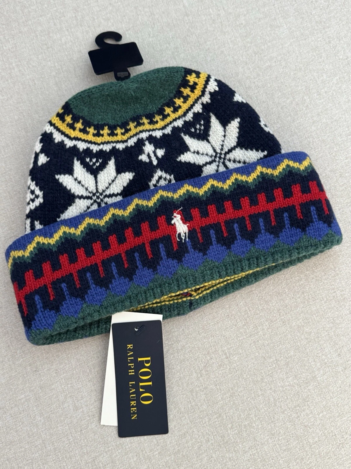 Polo Ralph Lauren Mens Wool Fair Isle Holiday Beanie Hat Jacquard Knit