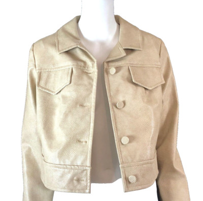 Vintage Jacket 1970s Retro Jacket Faux Snakeskin Original Beige Button Up Sz SSW
