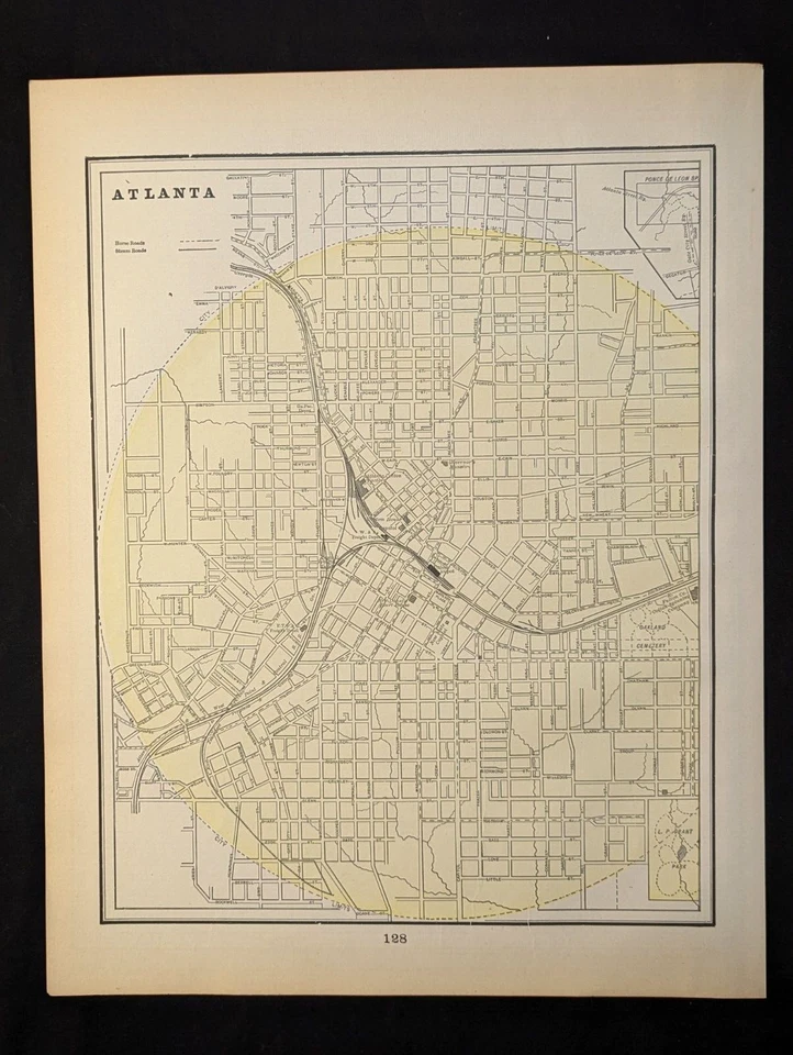 Atlanta GA City Map 1903 Colored Lithograph 11 1/4" x 14 1/2" USA - Image 2 of 4