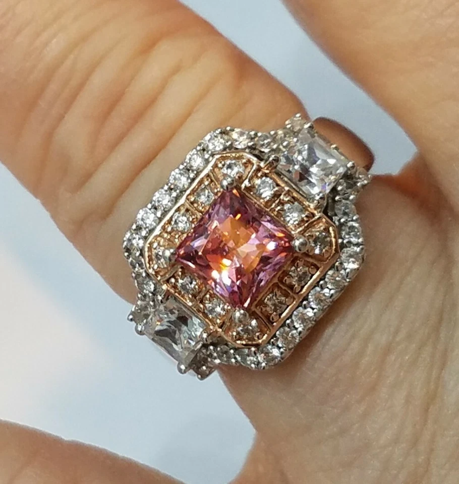 Swarovski plata de ley circonitas cúbicas oro rosa y blanco. Talla 6 Foto 2 de 4