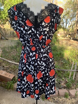 Italian Cocktail Dress/ Rinascimento black & wt w/red flowers! L | eBay