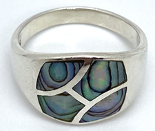 Sterling Silver / 925 Mother of Pearl Inlay Band Ring Size 7 Signed NF