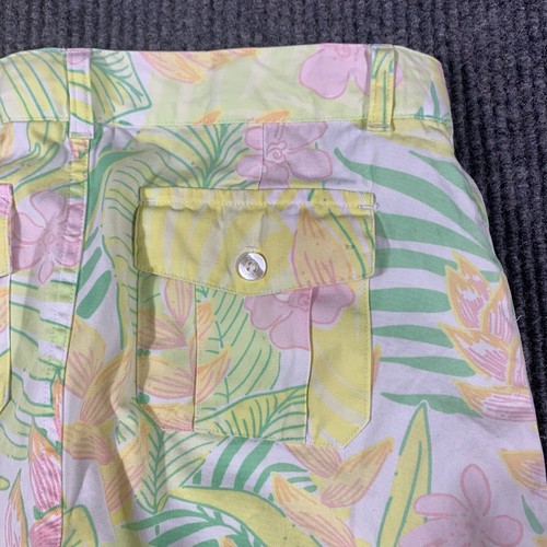 Lilly Pulitzer Pants Grils 14 Yellow Floral Flat Front Bow Tie Lightweight Cotto - Picture 15 of 15