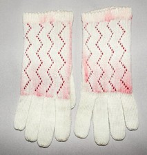 Vintage Ladies Winter Gloves Ivory Pink Knit Double Layer On Back Of Hand