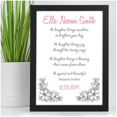 Personalised Newborn Baby Girl Daughter Poem Gifts Girls Nursery Wall Art Print Ebay