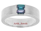 Lab Created Alexandrite With 14K White Gold Plated Silver Ring For Men's #802