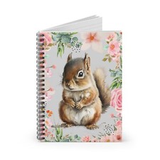 Cute Squirrel Floral Watercolor Spiral Notebook - Ruled Line
