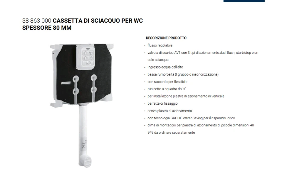 CASSETTA SCARICO GROHE WC INCASSO DUAL FLUSH 38863 CON  PLACCA CROMATA E CANOTTO - Immagine 2 di 3
