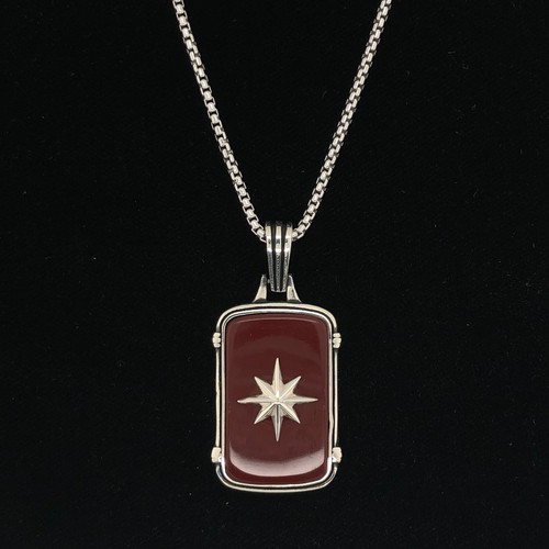 925 Sterling Silver round box chain Carnelian Shooting Star Dog Tag Necklace eBay