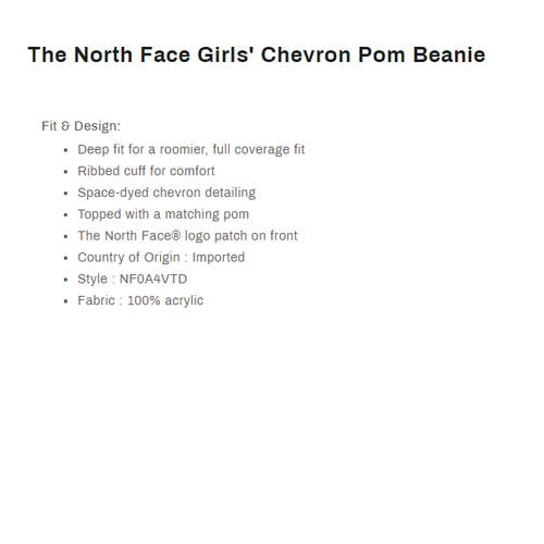 🌺NWT🌺 The North Face Girls Chevron Fleece Lined Pom Beanie Jadeite Green - Picture 8 of 8