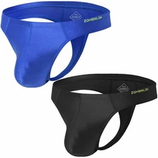 Zonbailon Men's Ice Silk Thong Big Bag Sexy Increase Raised Comfort Thong Set