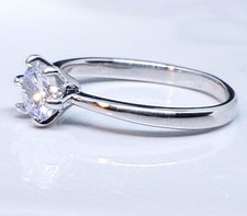 6 mm Round Cubic Zirconia Solitaire Silver Ring Size 8