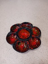 Vintage Mid Century California USA Pottery Lazy Susan Serving Set Black Red MCM