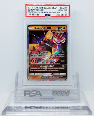 POKEMON BLACK STAR PROMO BUZZWOLE GX #SM69 HOLO FOIL CARD PSA 10