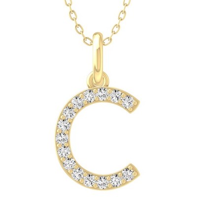 10K Gelbgold Diamant Initiale C Buchstabe Anhänger Halskette 18'' Silber Kabel Kette