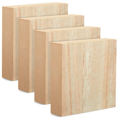 Unfinished MDF Wood Blocks for Crafts, Wooden Square Blocks for DIY (4 Pack)