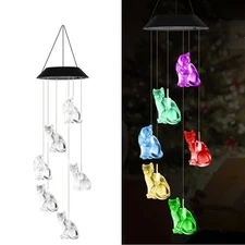 Cat Solar Wind Chimes Color Changing Hanging Garden Yard Wind Chime Gift for Mom