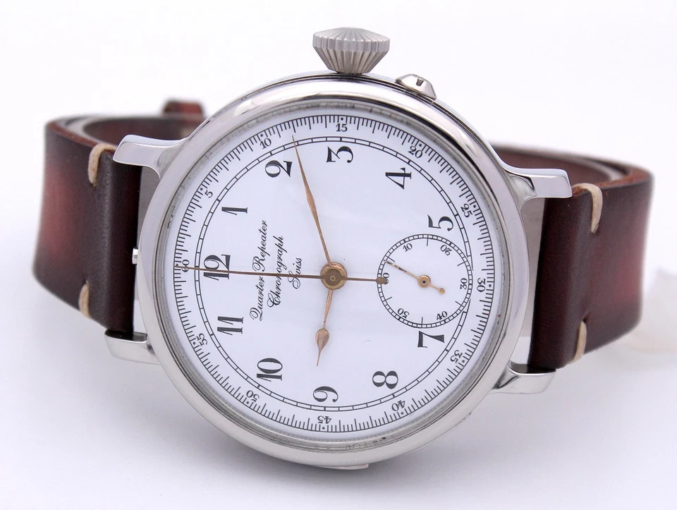 Noble 1/4 Repetition swiss Mariage Viertelrepetition & Chronograph 50mm ca. 1900 - Bild 3 von 4