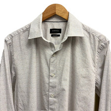 Bugatchi Comfort Stretch Shirt White Blue Dot Long Sleeve Button Up 16.5 34/35