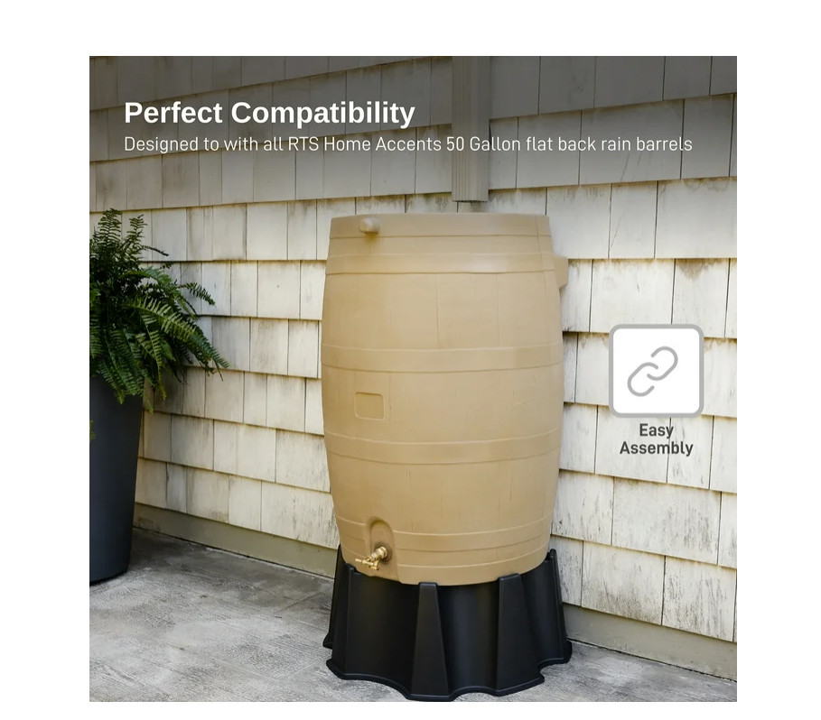 RTS Home Accents Flat Back Rain Barrel Stand, Black Color, new