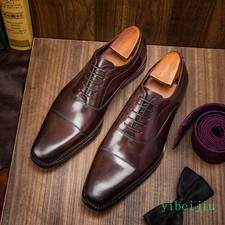 Mens Vintage Real Leather Lace Up Business Office Derby Shoes Formal Spring 2025