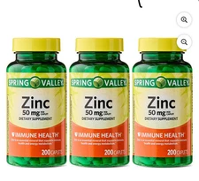 3 Pack Spring Valley Zinc Caplets Dietary Supplement- 50 Mg- 200 Count,