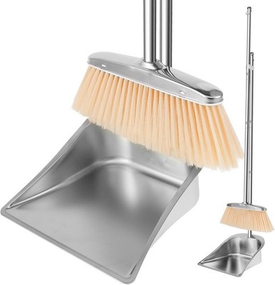 Edelstahl Besen und Kehrschaufel Set mit 114cm Langem Stiel Kehrgarnitur Kehrset