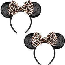 2 PCS Mouse Ears, Shiny Sequin Bow Mouse Ears Headbands for Adult Women Girls Ch
