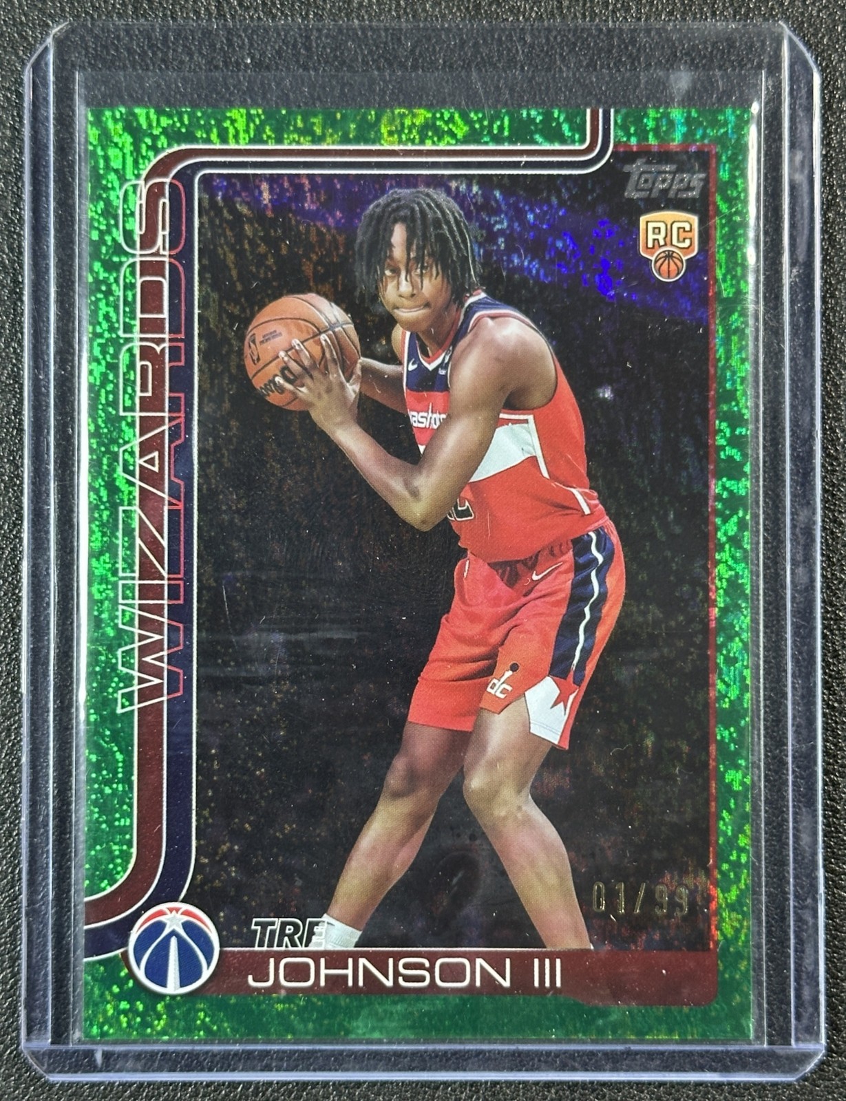 TRE JOHNSON III 2025-26 TOPPS #206 ROOKIE GREEN HOLO FOIL RC 1/99 WIZARDS