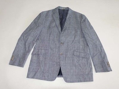 Joseph Abboud Men's Slim Fit Sport Coat Size 42 Regular Blue White Linen Cotton
