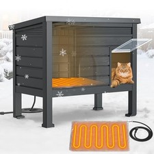 Heated Cat House for Outside Outdoor Feral Cats, Plastic Dark Grey