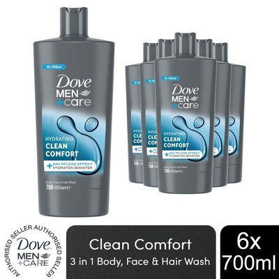 Dove Men + Care 3-in-1 Körper-, Gesichts- & Haarwäsche feuchtigkeitsspendend sauberer Komfort 700ml, 6er-Pack
